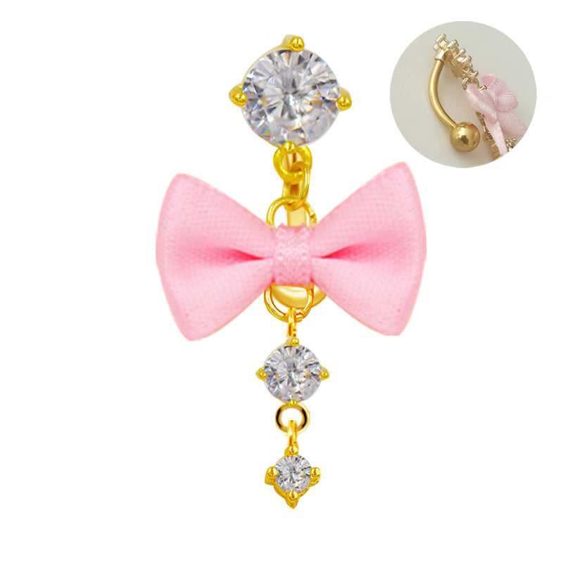 1 Piece Belly Rings Vacation Shiny Heart Shape Bow Knot 316 Stainless Steel  Alloy Inlay Rhinestones Glass Gold Plated