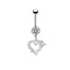 Heart Butterfly Belly Ring - 316 Stainless Steel with Resin Rhinestones, Gold & White Gold Plated