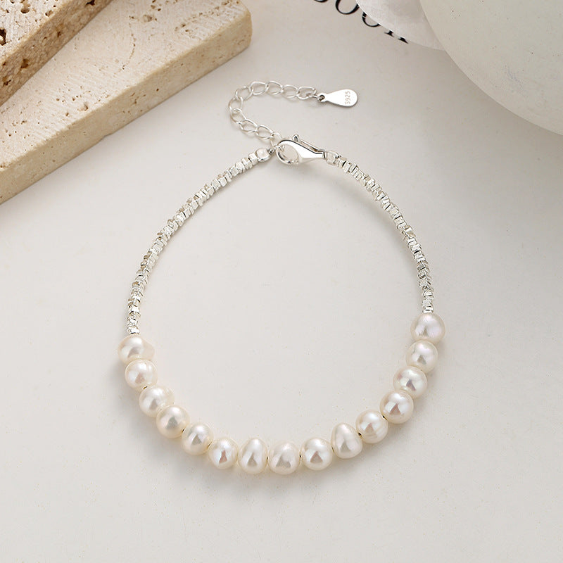 Elegant Pearl Sterling Silver Beaded Bracelet - Women's Luxury Design