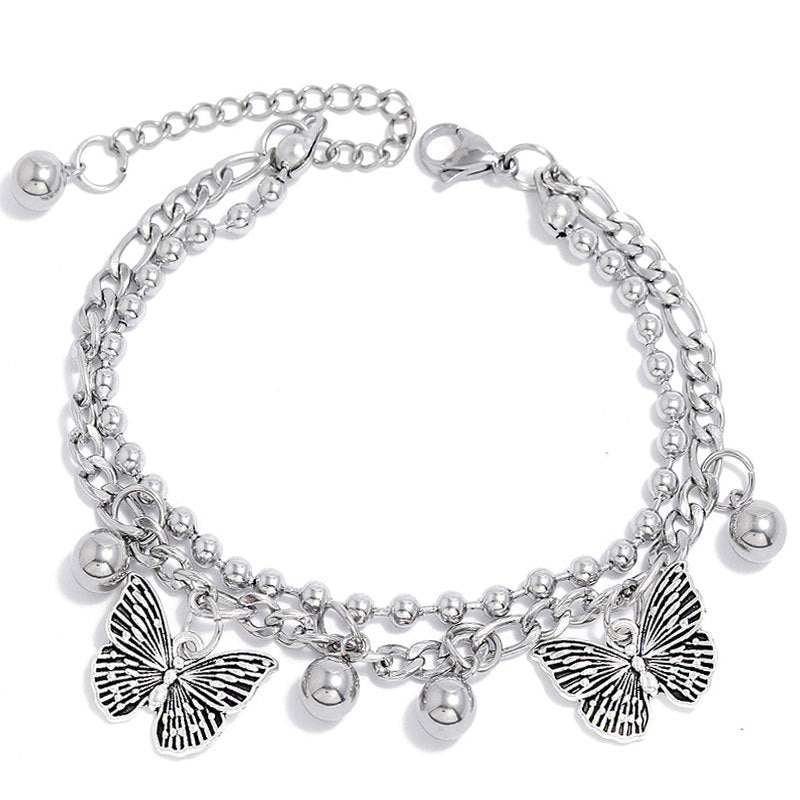 Korean Butterfly & Heart Multi-layer Stainless Steel Bracelet