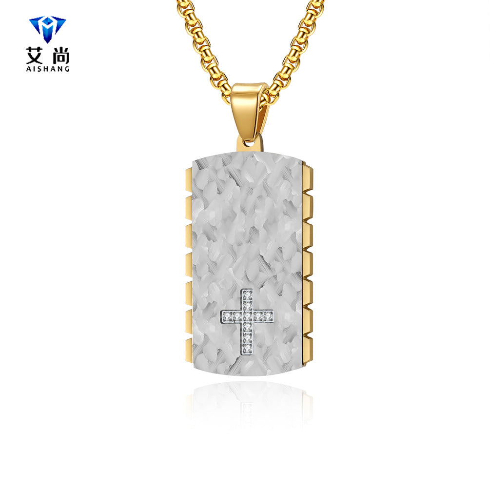 Hip-Hop Retro Geometric Cross Titanium Steel Plating Inlay Zircon Men's Pendant Necklace