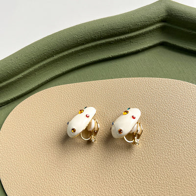 1 Pair Sweet Oval Enamel Rhinestone Women's Ear Clips Studs