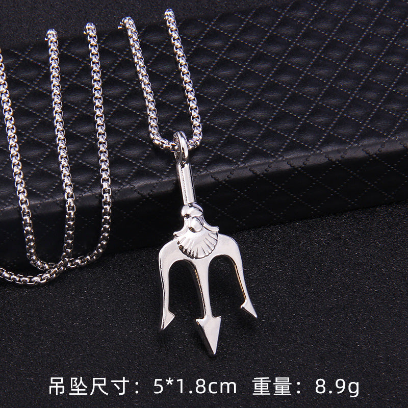 Hip-Hop Geometric Trident Blade Pendant Necklace for Men