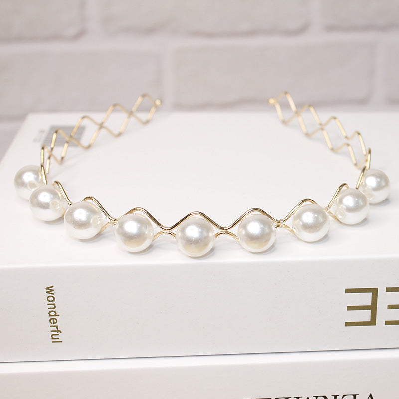 Bridal Pearl Hair Band - Korean Style Elegant Headband and Hairpin Set