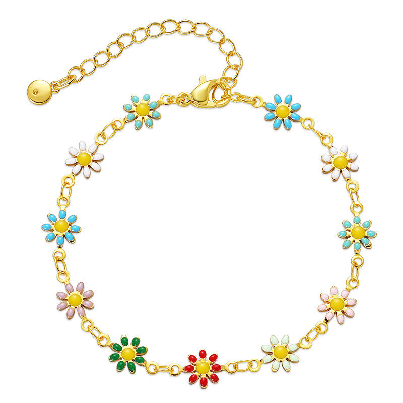 Vacation Ethnic Style 18k Gold Plated Enamel Flower Bracelet