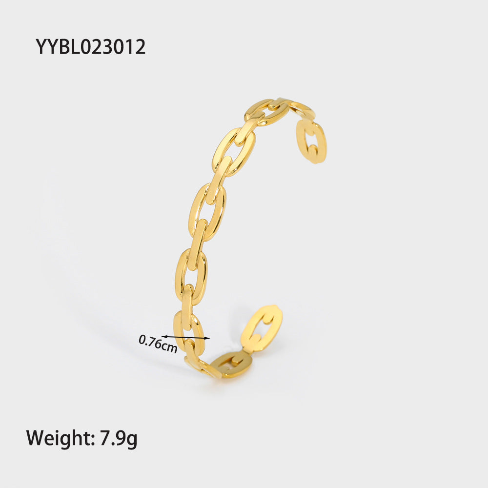 Modern Geometric Heart Snake 18K Gold Plated Stainless Steel Bracelet - European American Fashion Luxury Design