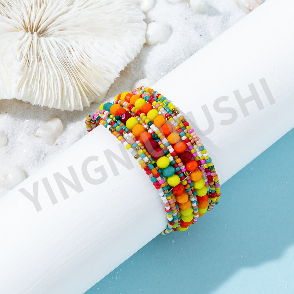 Exaggerated Color Block Glass Beaded Multi-Layer Bohemian Bracelet