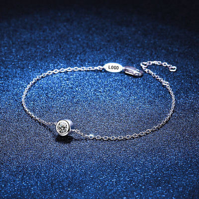 Sterling Silver Moissanite Solitaire Bracelet with Platinum Plating