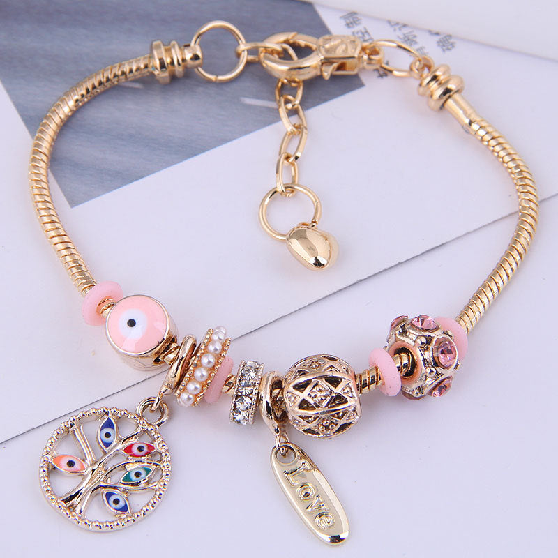 Fashion Bohemian Evil Eye Tree of Life Pearl Charm Bracelet