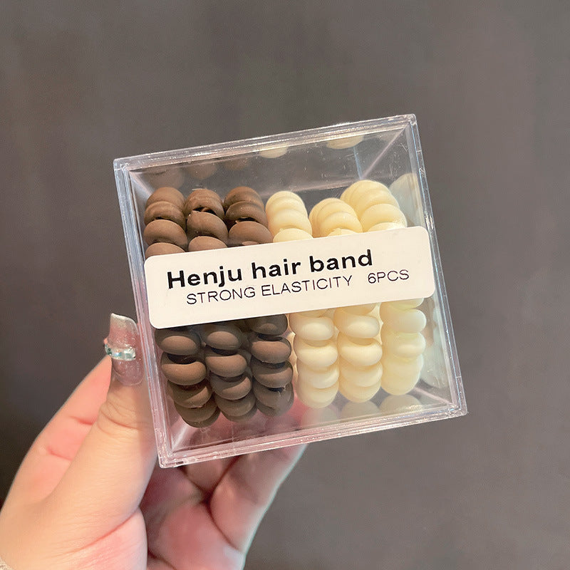 Five Pack Hair Cord Rubber Band Set - Simple Phone Cord Hair Ties for Ponytails