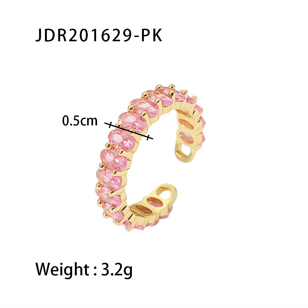 Fashion Oval Stainless Steel Open Ring Plating Zircon Stainless Steel Rings