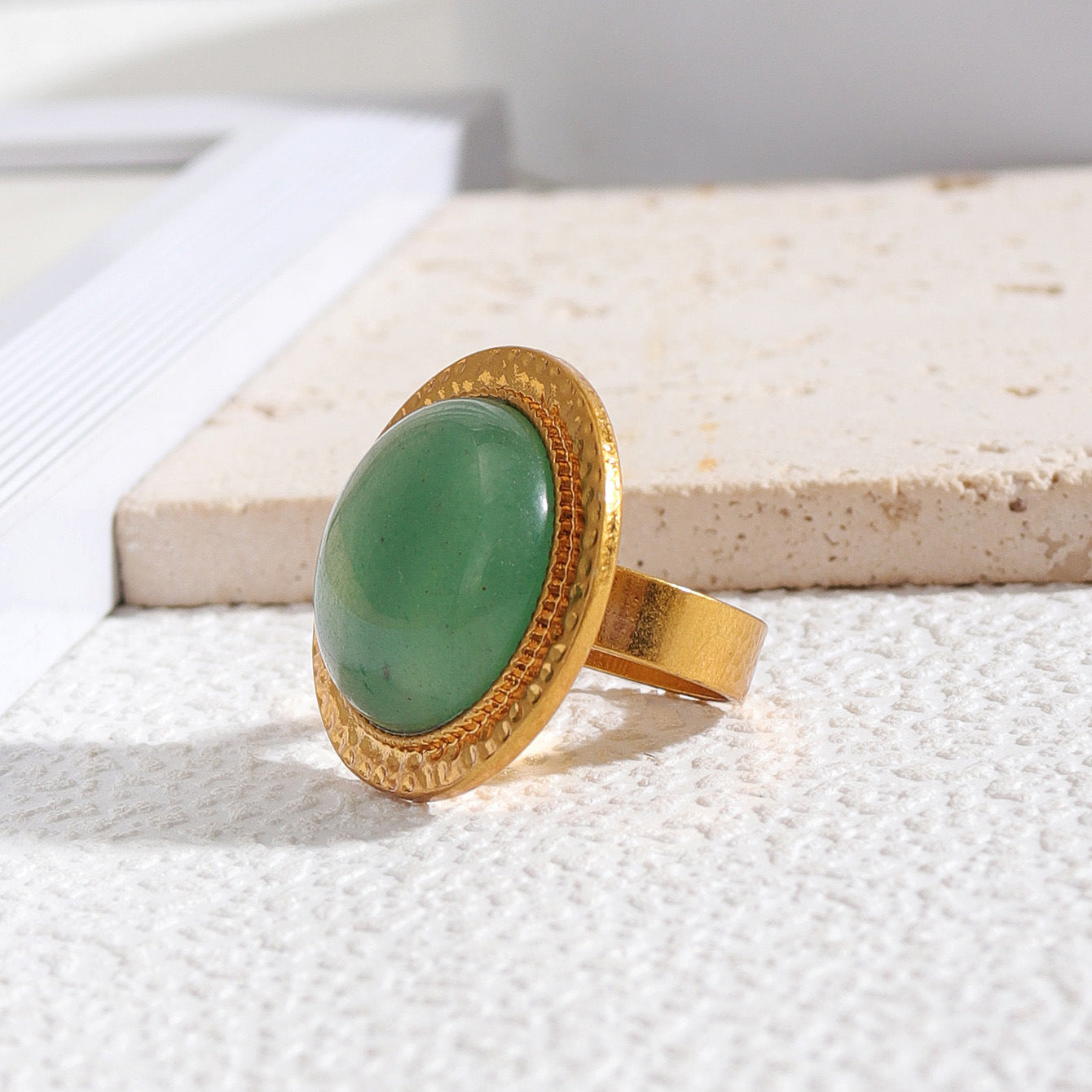 Glam Lady Round Natural Stone Statement Rings