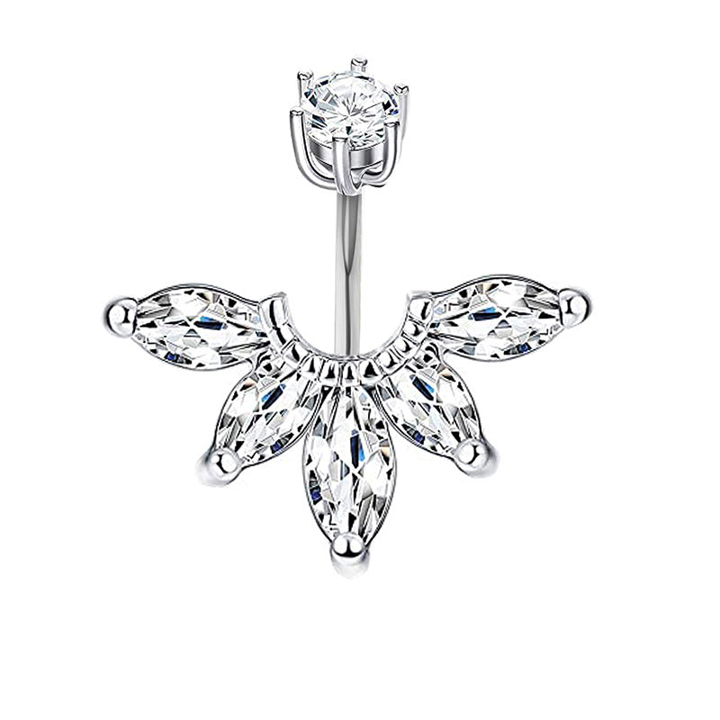 Fashion Water Droplets Stainless Steel Inlay Zircon Belly Ring 5 Pieces