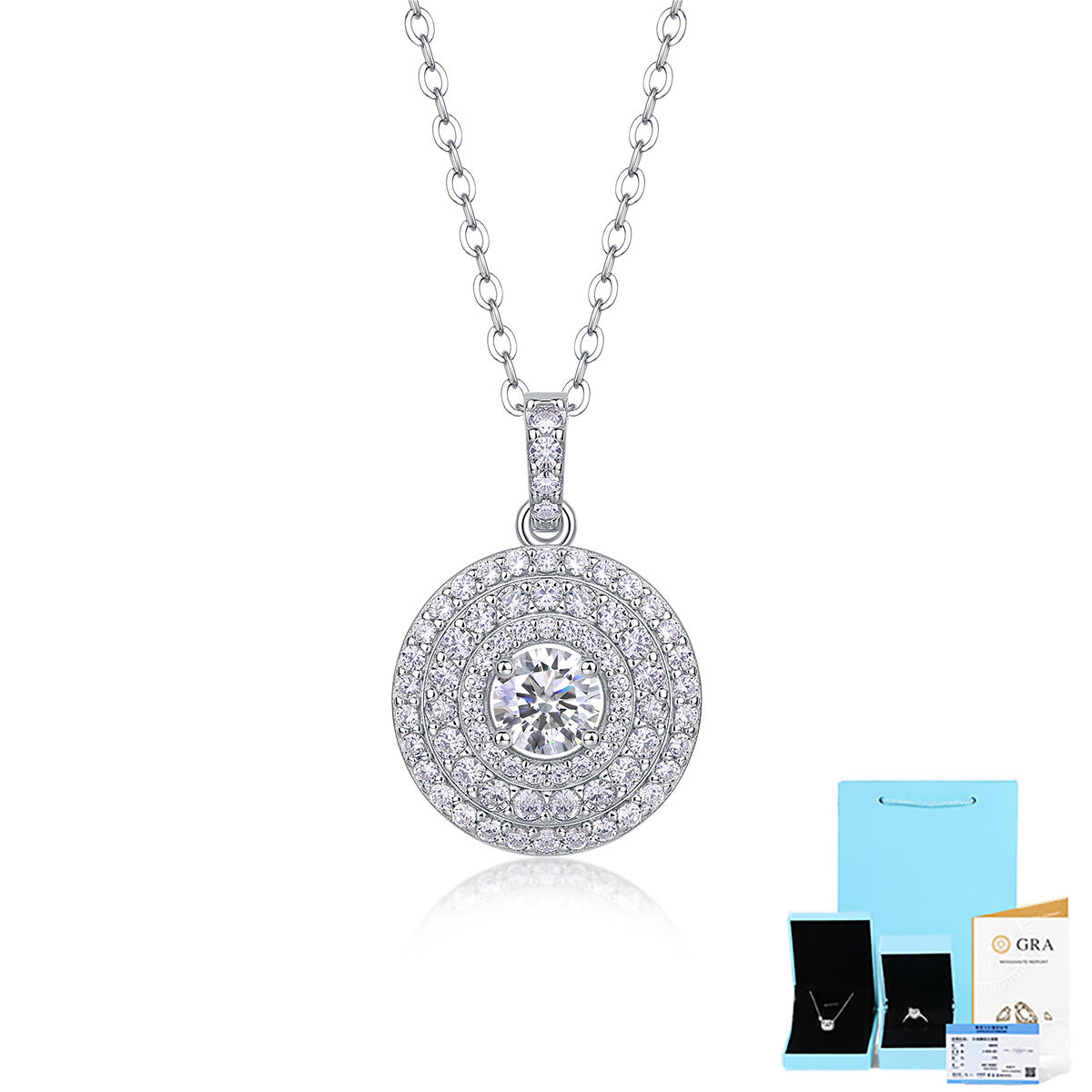 Sterling Silver Moissanite Round Pendant Necklace with Chain