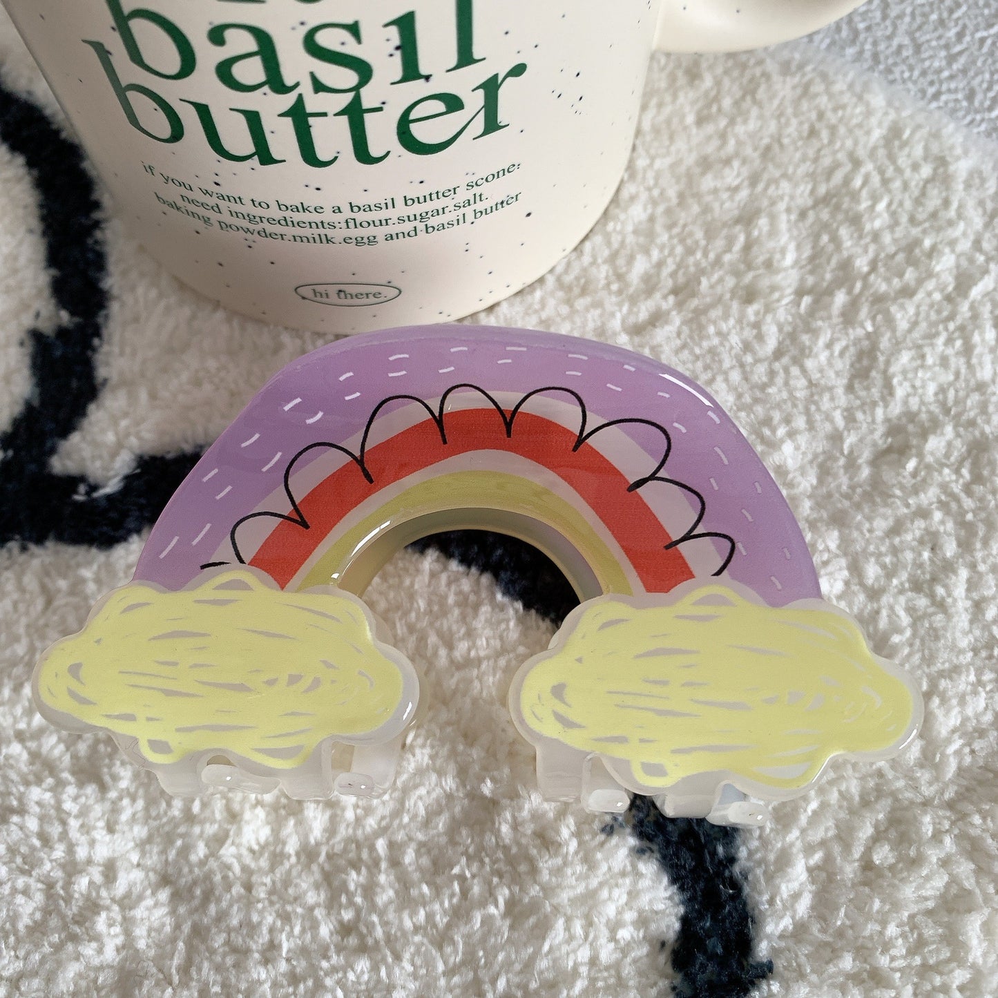 Women's Rainbow Acrylic Hair Claw Clip - Cute Cloud Graffiti Design