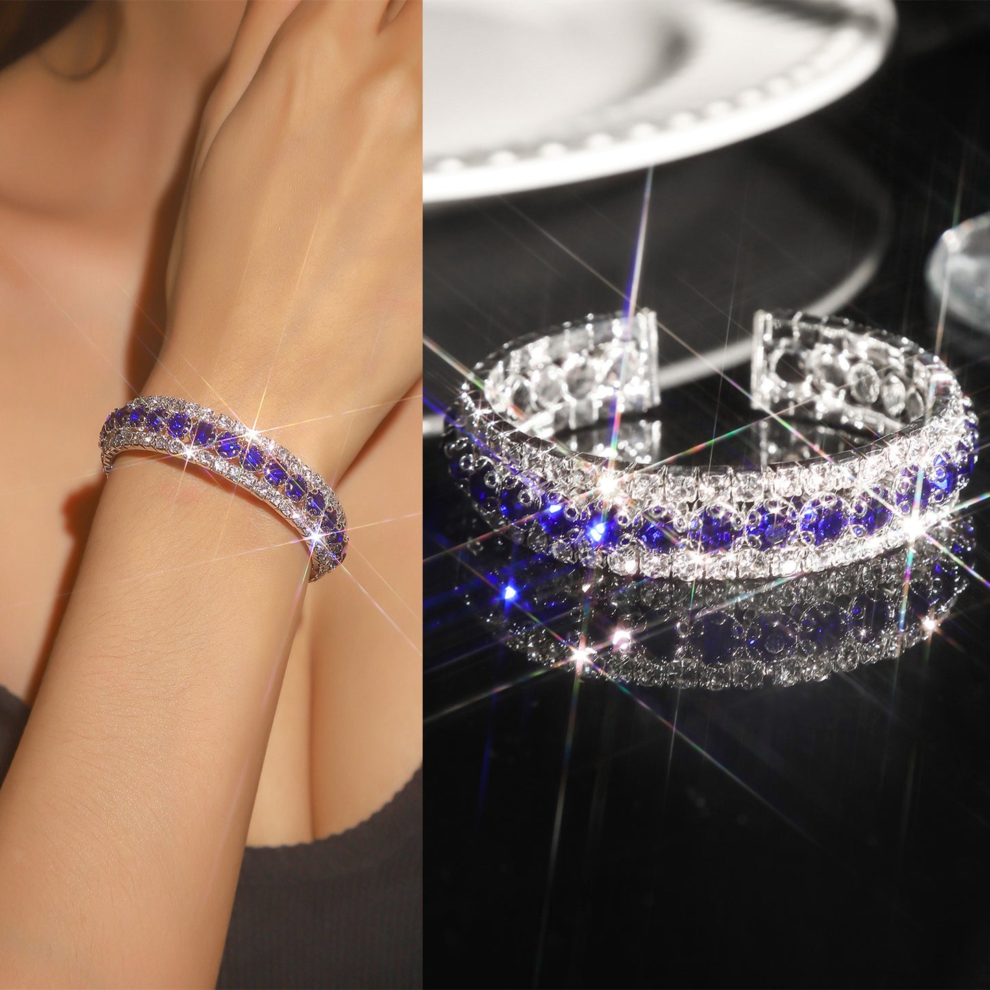 Elegant Rhinestone Copper Bangle Bracelet for Weddings