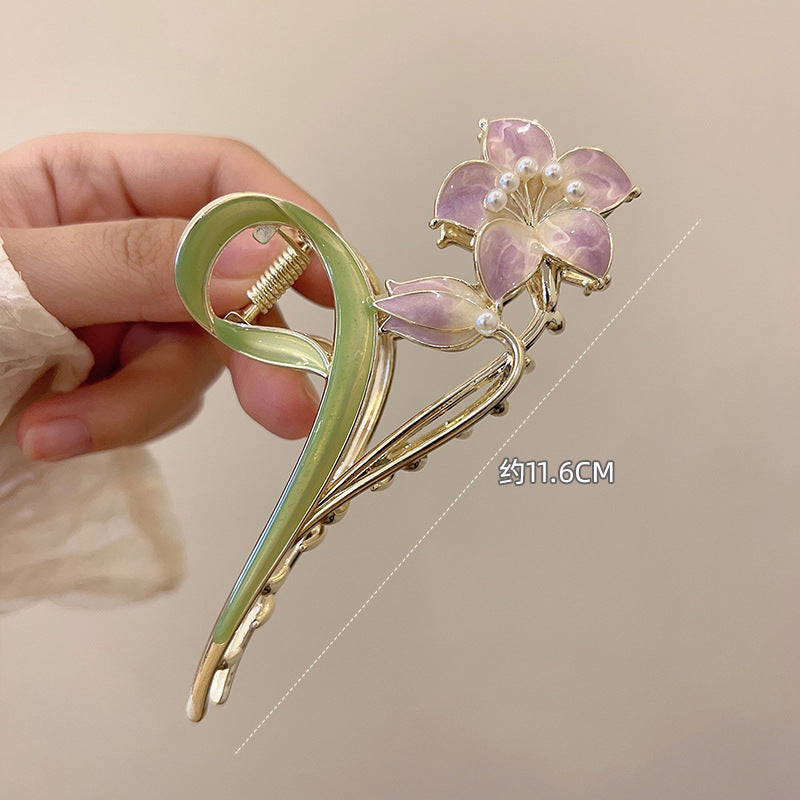 Sweet Gardenia Pearl Inlay Metal Hair Claw Clip for Women