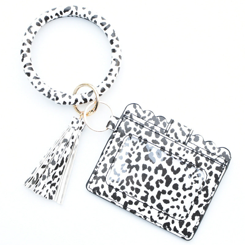 Fashion Snakeskin PU Leather Tassel Keychain Bracelet Wallet