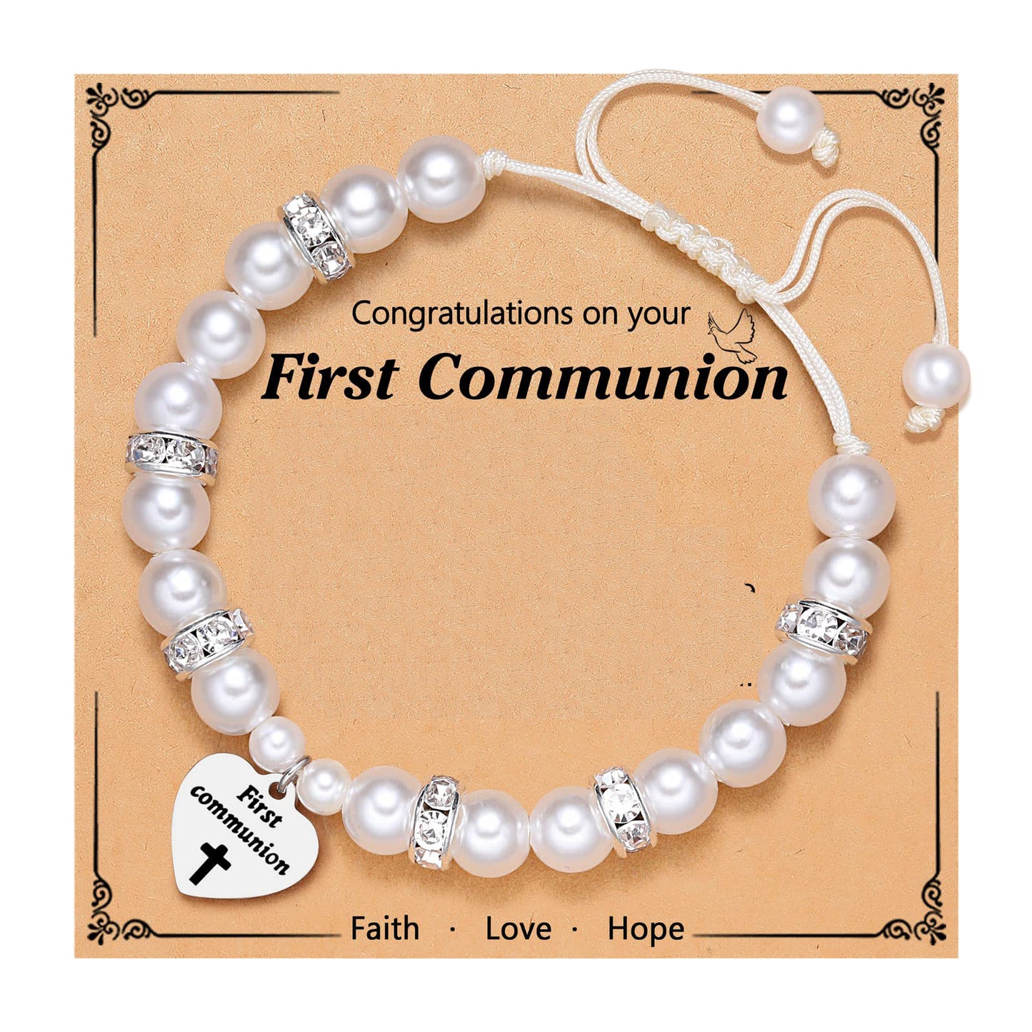 Casual Cross Heart Rhinestone Faux Pearl Rope Bracelet