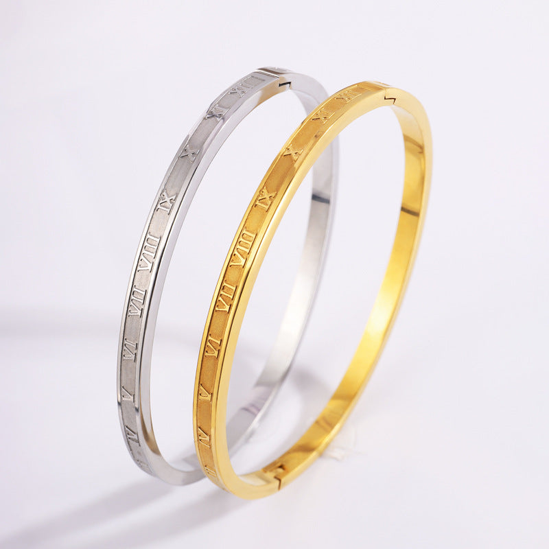 Elegant 18K Gold Plated Stainless Steel Bangle and Titanium Steel Diamond Bracelet Set