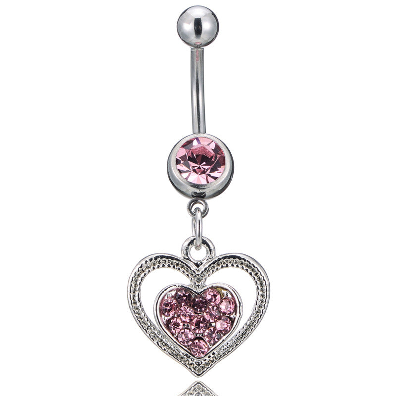 Fashion Rhinestone Heart Pendant Belly Ring