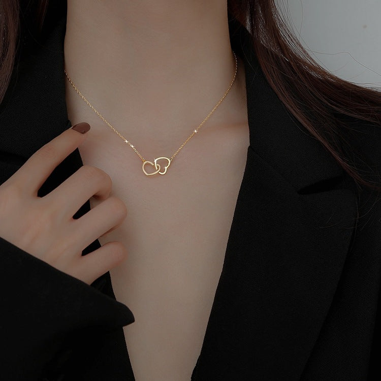 Simple Heart Double Circle Pendant Necklace for Women