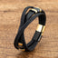 Gothic Punk Geometric Stainless Steel & Leather Layered Men's Bangle Bracelet with Braided Rope and Personalized Buckle