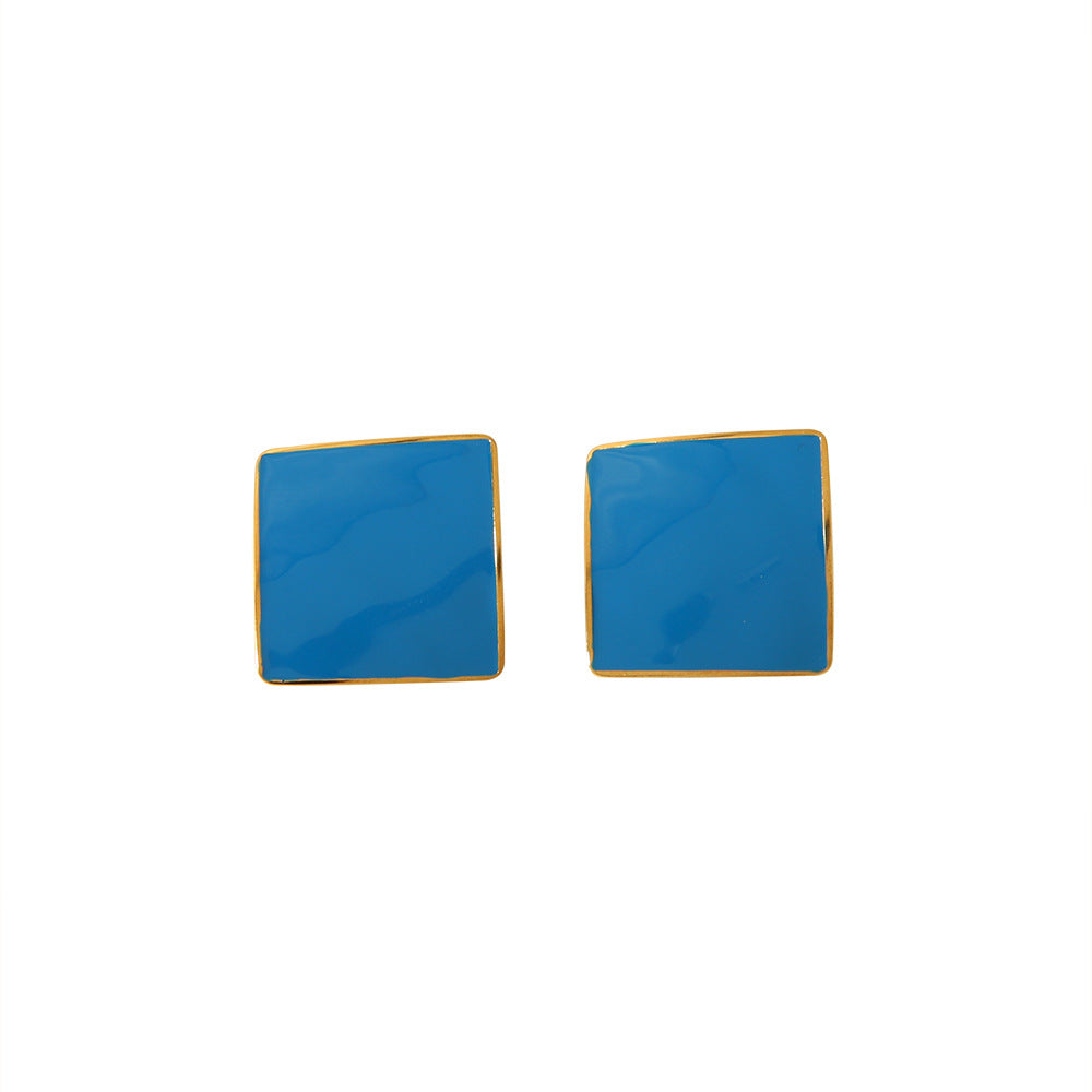 Elegant Geometric Stainless Steel Colorful Enamel Stud Earrings