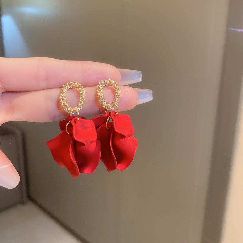 1 Pair Vintage Red Rose Zircon Alloy Drop Earrings