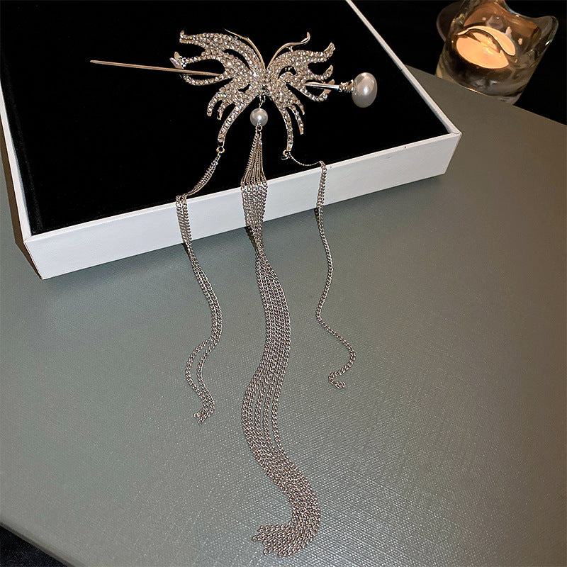 Chinoiserie Floral Pearl Fringe Alloy Hairpin for Women