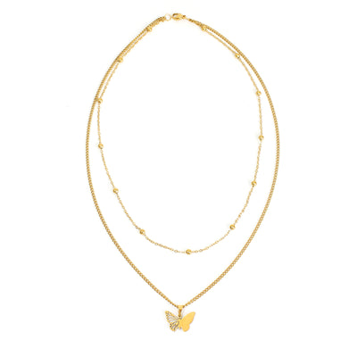 Sweet Butterfly Gold Layered Stainless Steel Women's Necklace