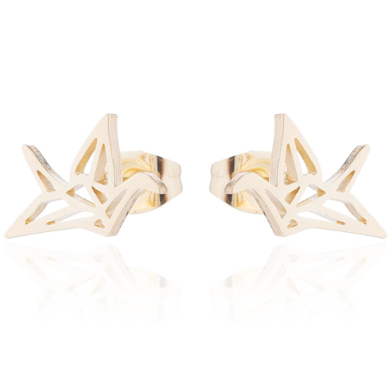 Stainless Steel Geometric Rose & Animal Stud Earrings Set