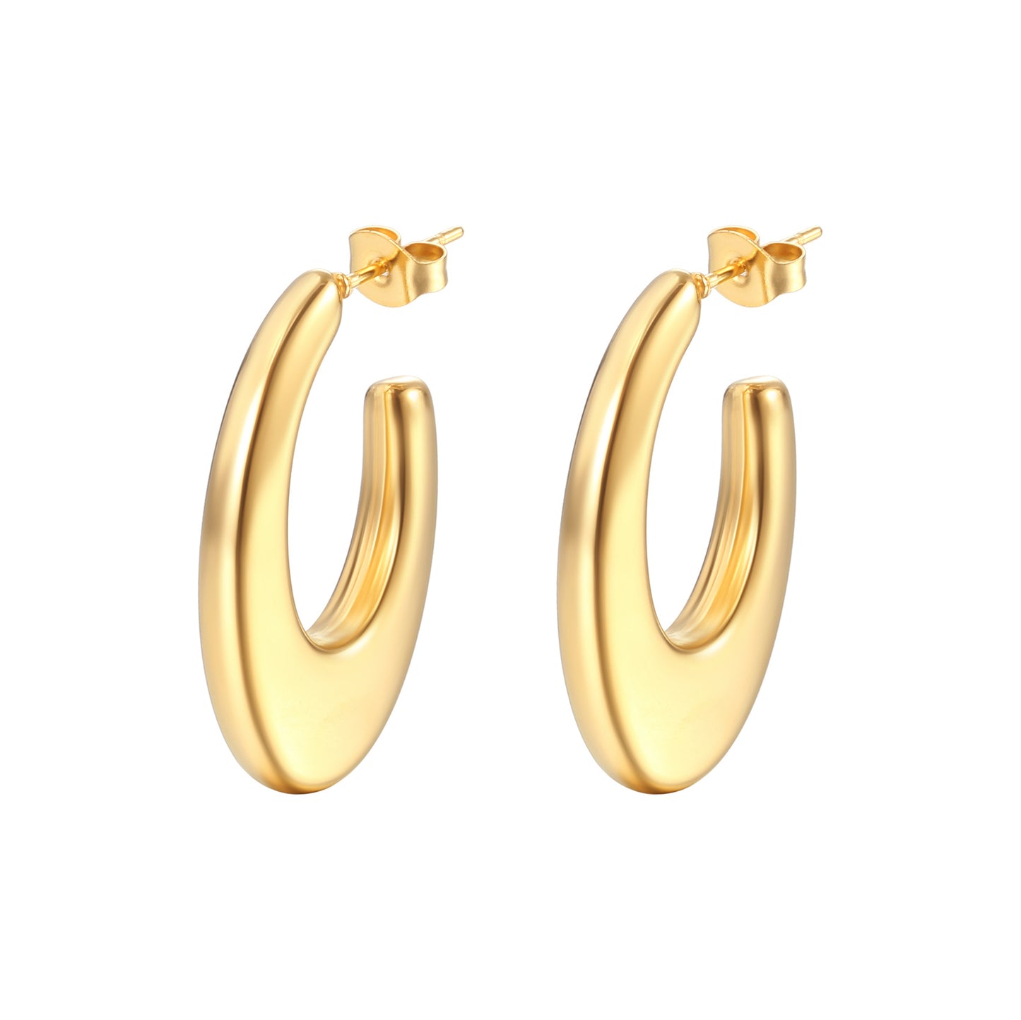 1 Pair Fashion 18K Gold Plated Stainless Steel Oval Hoop Earrings