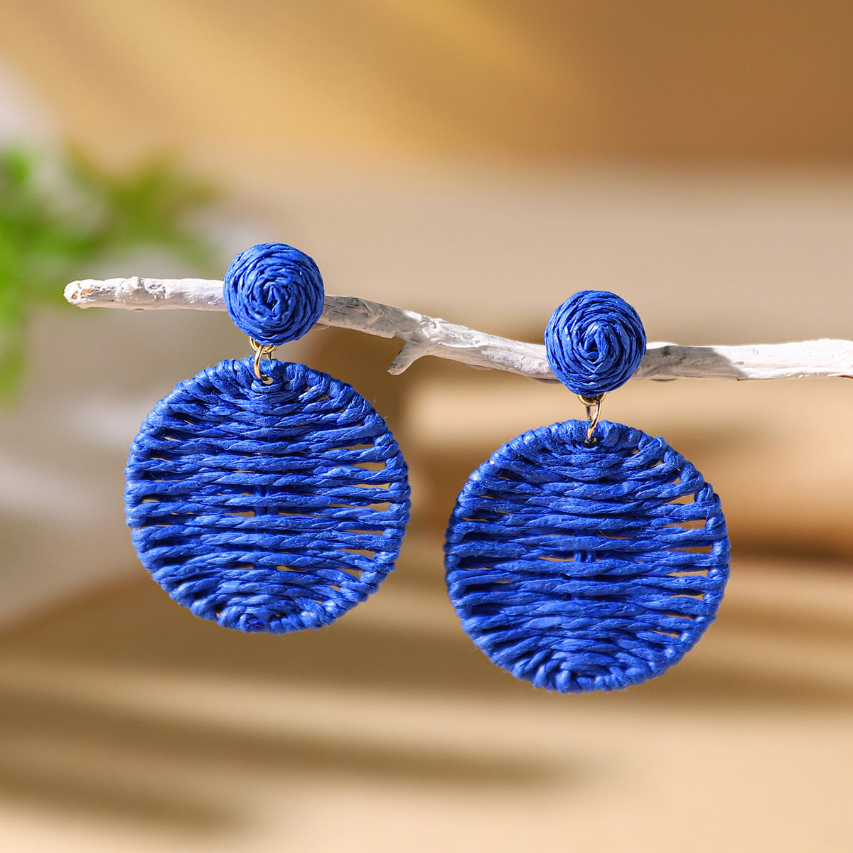 Bohemian Rattan Circle Braid Straw Drop Earrings for Vacation