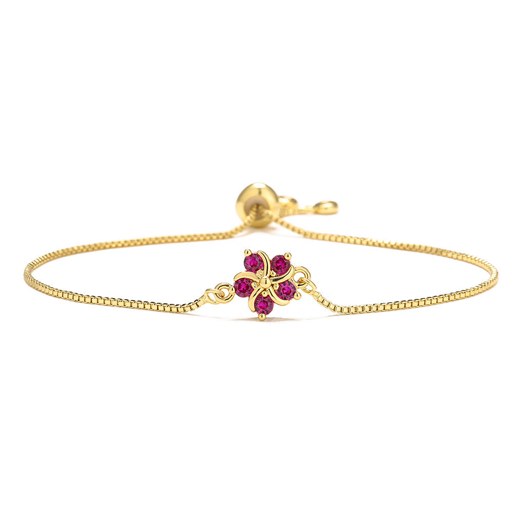 Fashion Flower Copper Bracelets Gold Plated Zircon Copper Bracelets