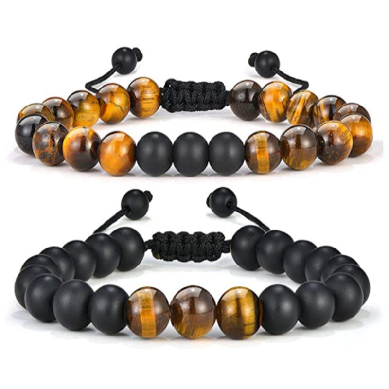 Gradient Natural Stone Agate and Tiger Eye Beaded Adjustable Bracelet