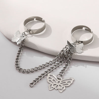 Fashion Adjustable Butterfly Pendant Chain Ring