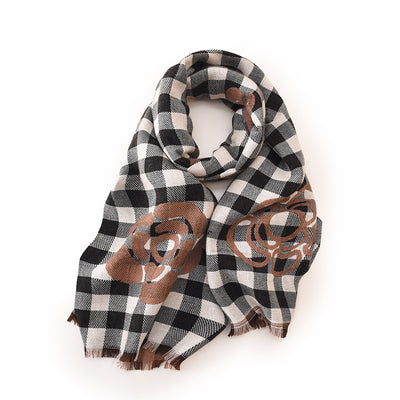 Women's Elegant Plaid Imitation Cashmere Scarf with Tassels