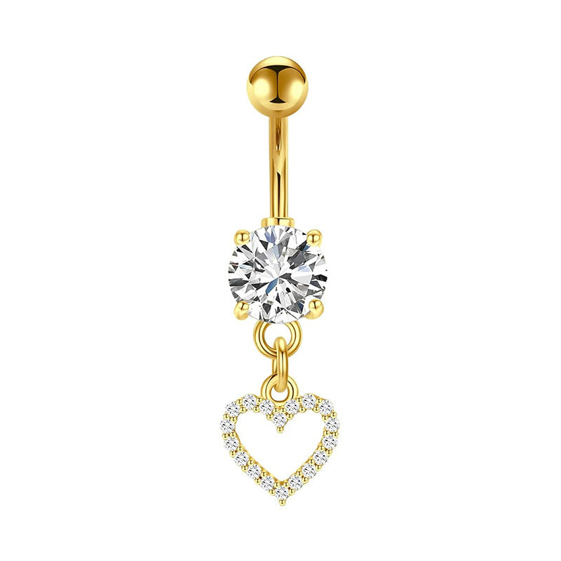 1 Piece Heart & Butterfly Zircon Inlay Stainless Steel Belly Ring Set