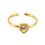 Casual Heart & Flower Zircon Stainless Steel 18K Gold Plated Open Ring