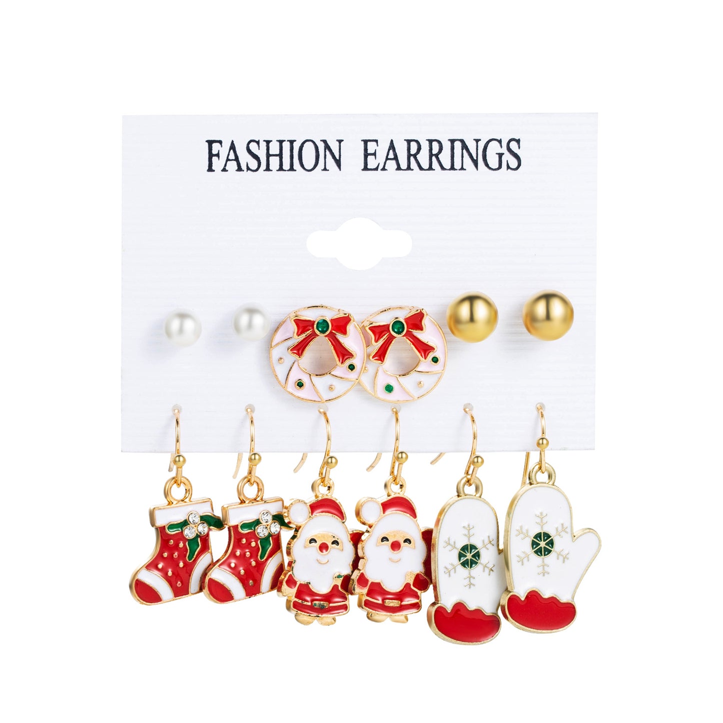 6 Pairs Ethnic Style Christmas Cartoon Character Enamel Alloy Earrings Set