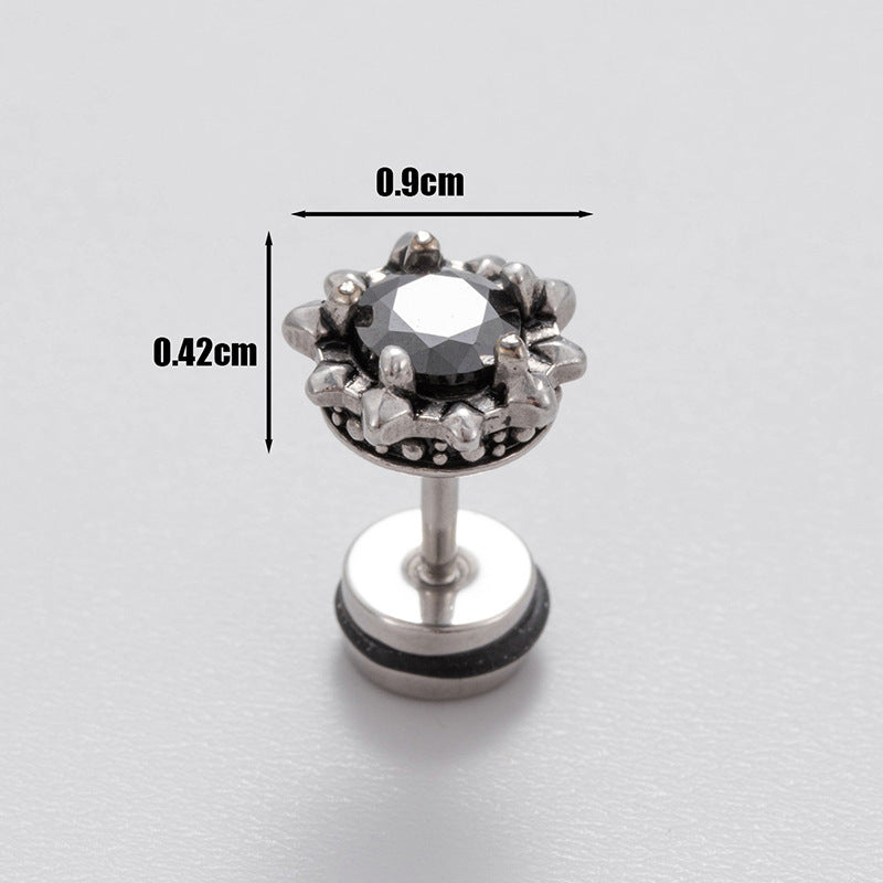 1 Piece Vintage Geometric 316 Stainless Steel Black Zircon Men's Ear Studs