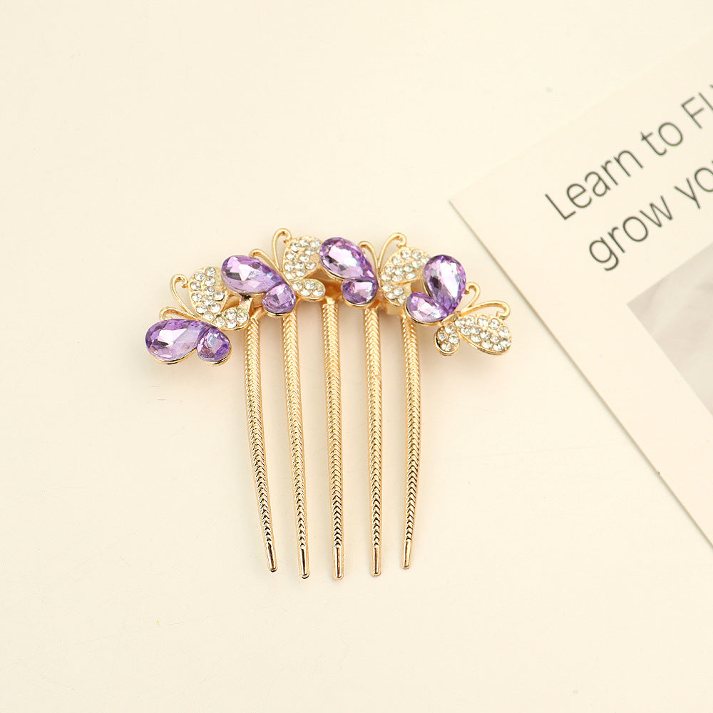 Women's Shiny Butterfly Rhinestone Pearl Hair Insert Comb