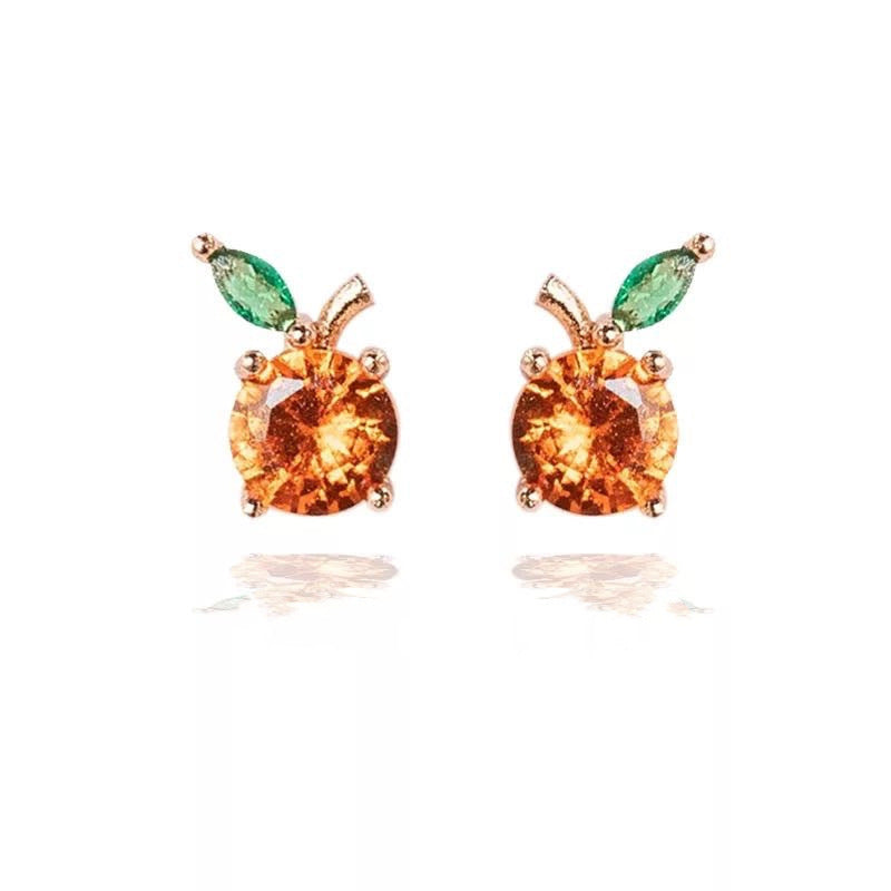 Fashion Fruit Zirconia Copper Earrings - 18k Gold Plated Studs for Women