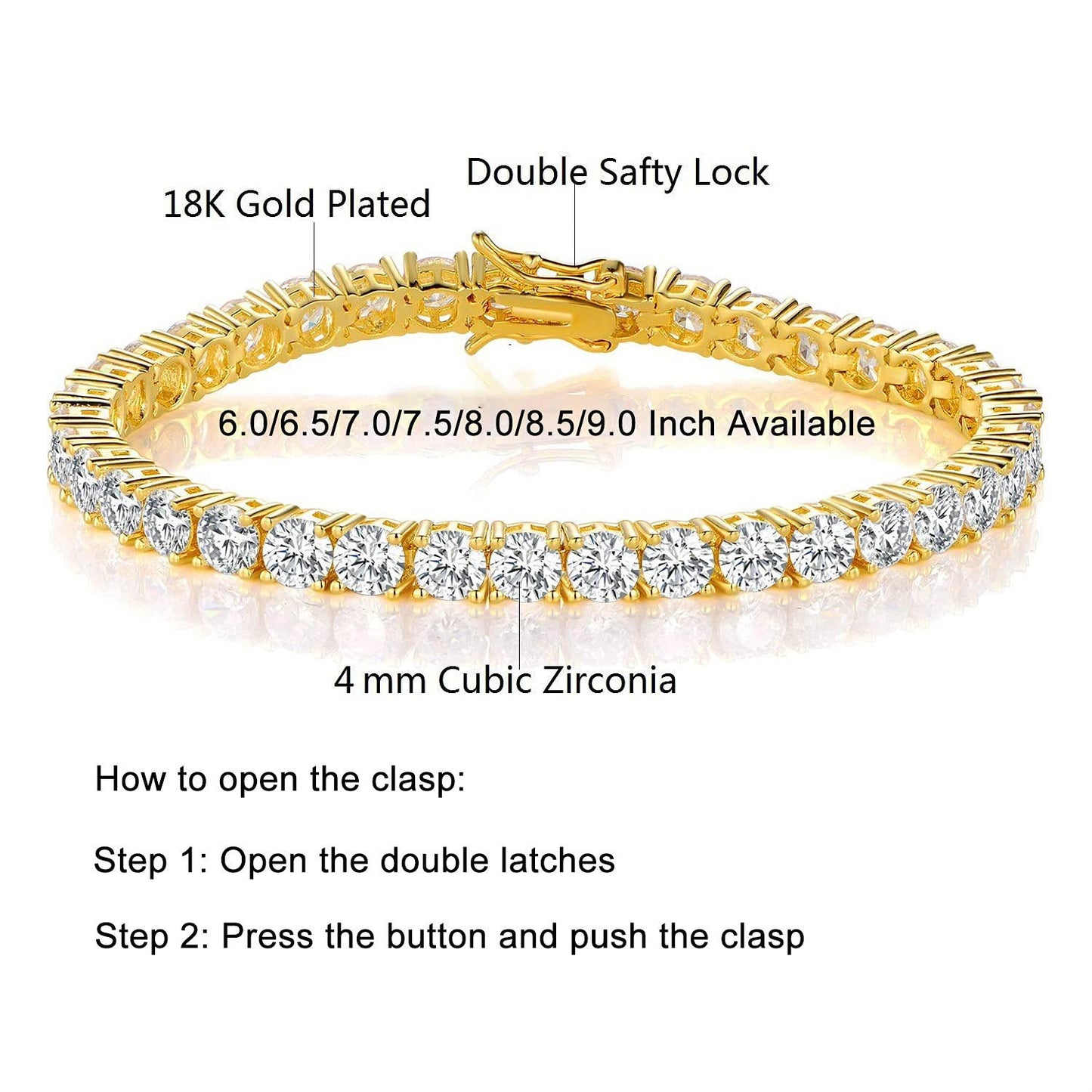 18K Gold Plated Copper Zircon Tennis Bracelet