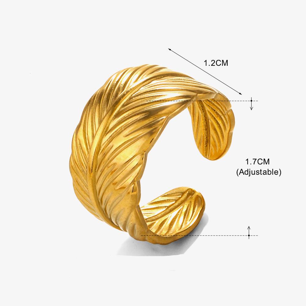 18K Gold Plated Stainless Steel Adjustable Feather Ring