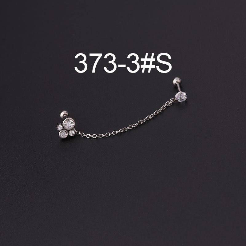 316 Stainless Steel Ear Cartilage Rings with Detachable Chain and Artificial Gemstones