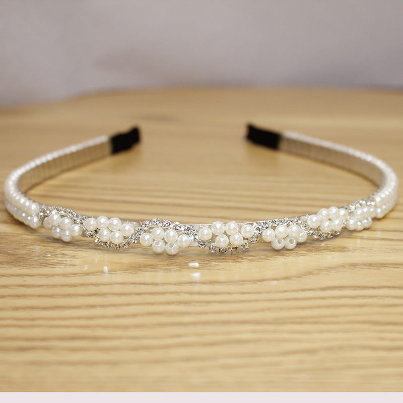 Bridal Pearl Hair Band - Korean Style Elegant Headband and Hairpin Set