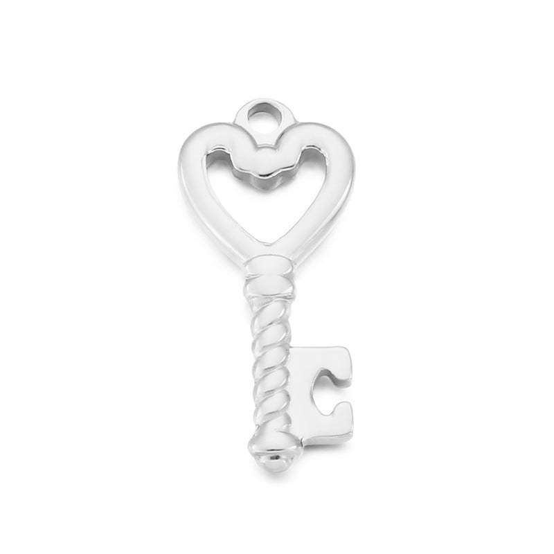 Heart Shaped Stainless Steel Key Pendant Necklace - Hollow Lock Design Jewelry Accessories