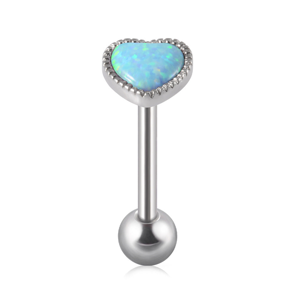 Heart Shape Stainless Steel Opal Inlay Tongue Ring